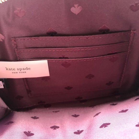 KATE SPADE Leather Rima Half Moon Wristlet Chocolate Cherry - Picture 2 of 13